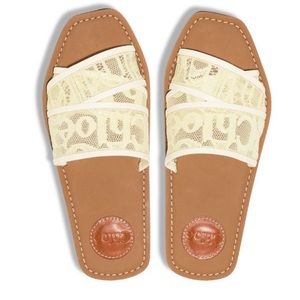 CHLOÉ NWT Woody Lace Strap Logo Slides Sandals 38